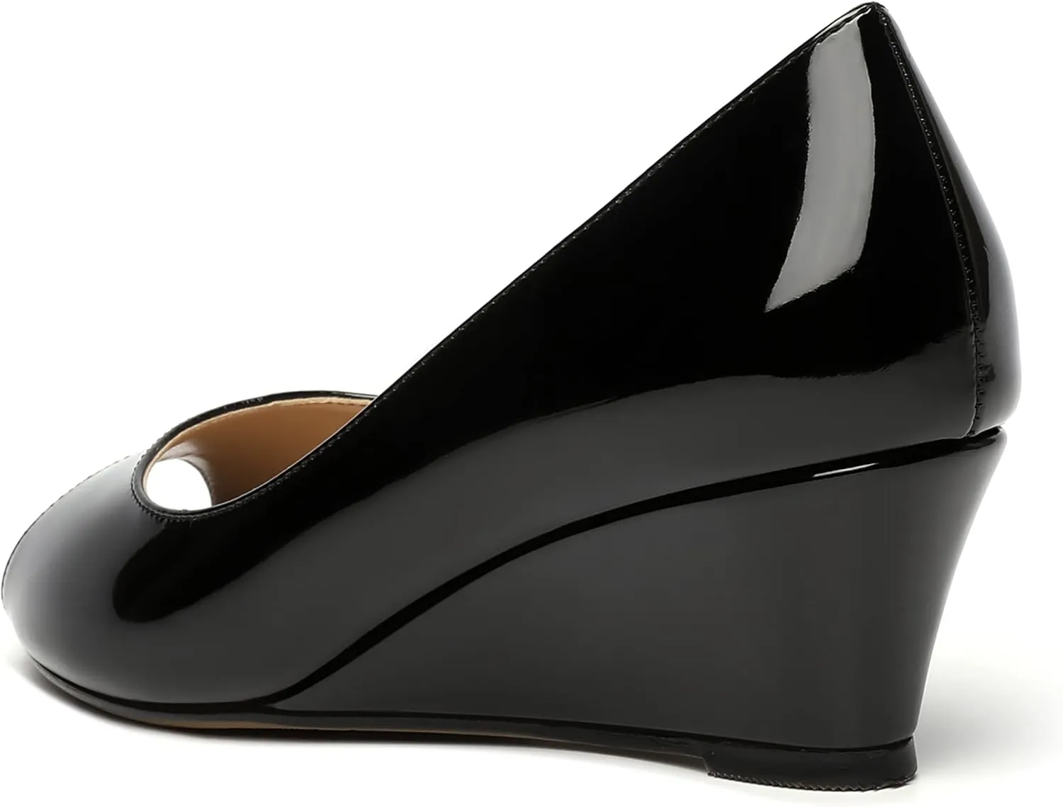 MOVINSTEPS Womens Patent Peep Toe Fashion Slip On Party Open Toe Wedge Low Heel Pumps Shoes 2 Inch