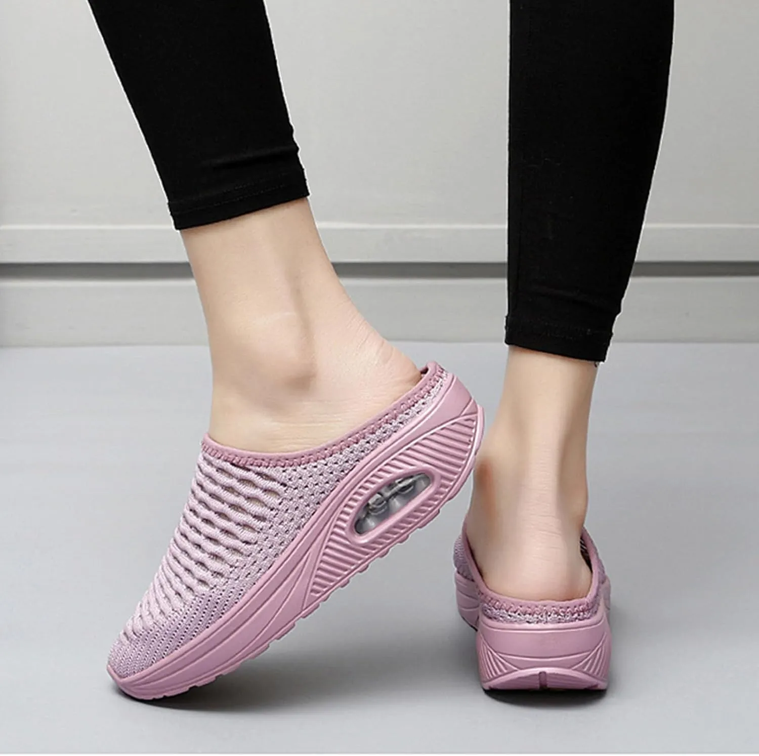 Mules for Women Breathable Mesh Walking Sneakers Sandals Arch Support Shoe Air Cushion Orthopedic Diabetic Shoes Open Back Slip On Shoes Summer Beach Casual Slippers