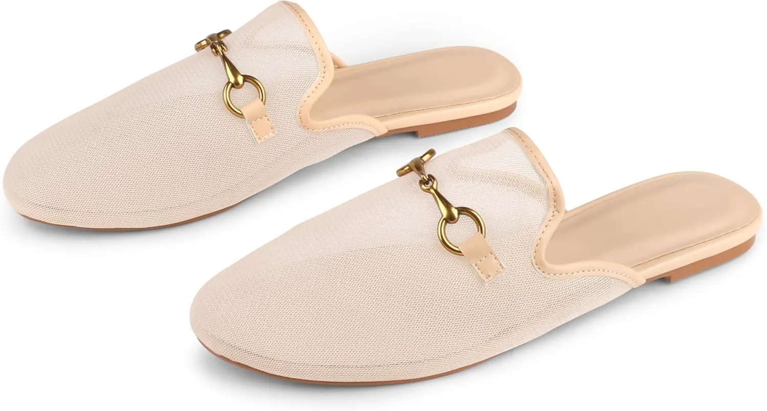 Mules for Women, Round Toe Backless Slip On Mule Flats Loafers Backless Faux Fur Slides Mules Shoes