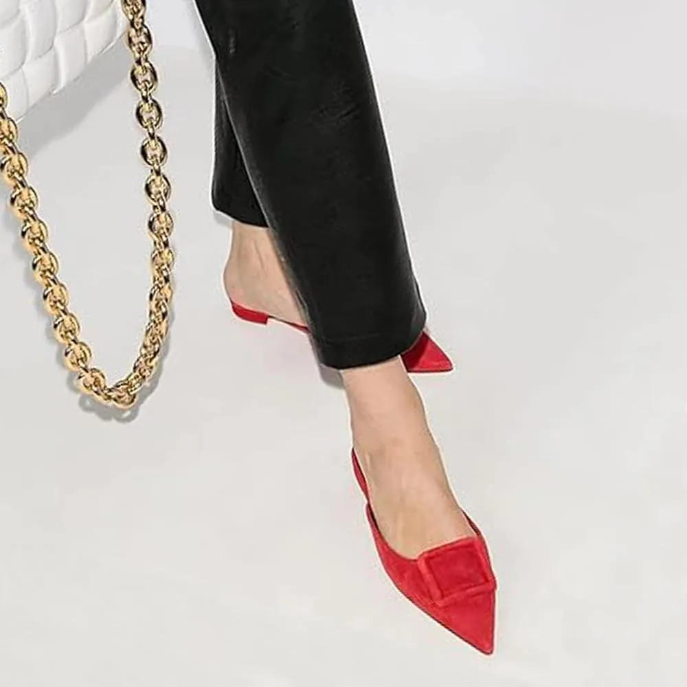 Mules for Women,Slingback Buckle Flat Mules Pointed Toe Slide Shoes