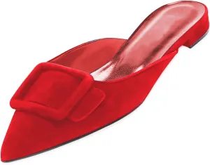Mules for Women,Slingback Buckle Flat Mules Pointed Toe Slide Shoes