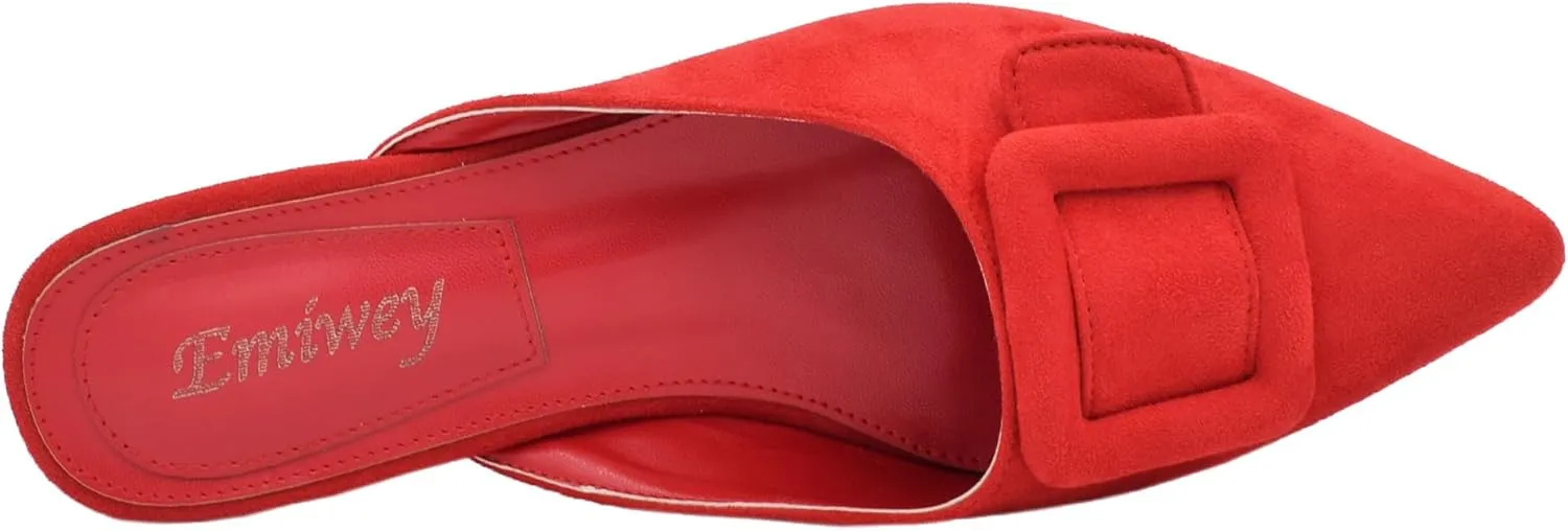 Mules for Women,Slingback Buckle Flat Mules Pointed Toe Slide Shoes