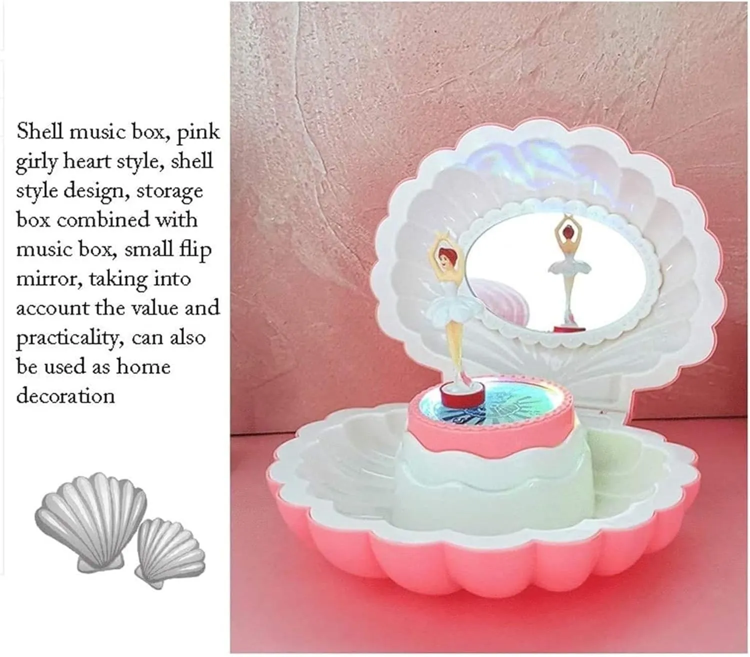 Music Box Colorful Flash Shell Music Box Girl's Musical Jewelry Storage Box with Ballerina Music Jewelry Box. Gift for Lover Gifts