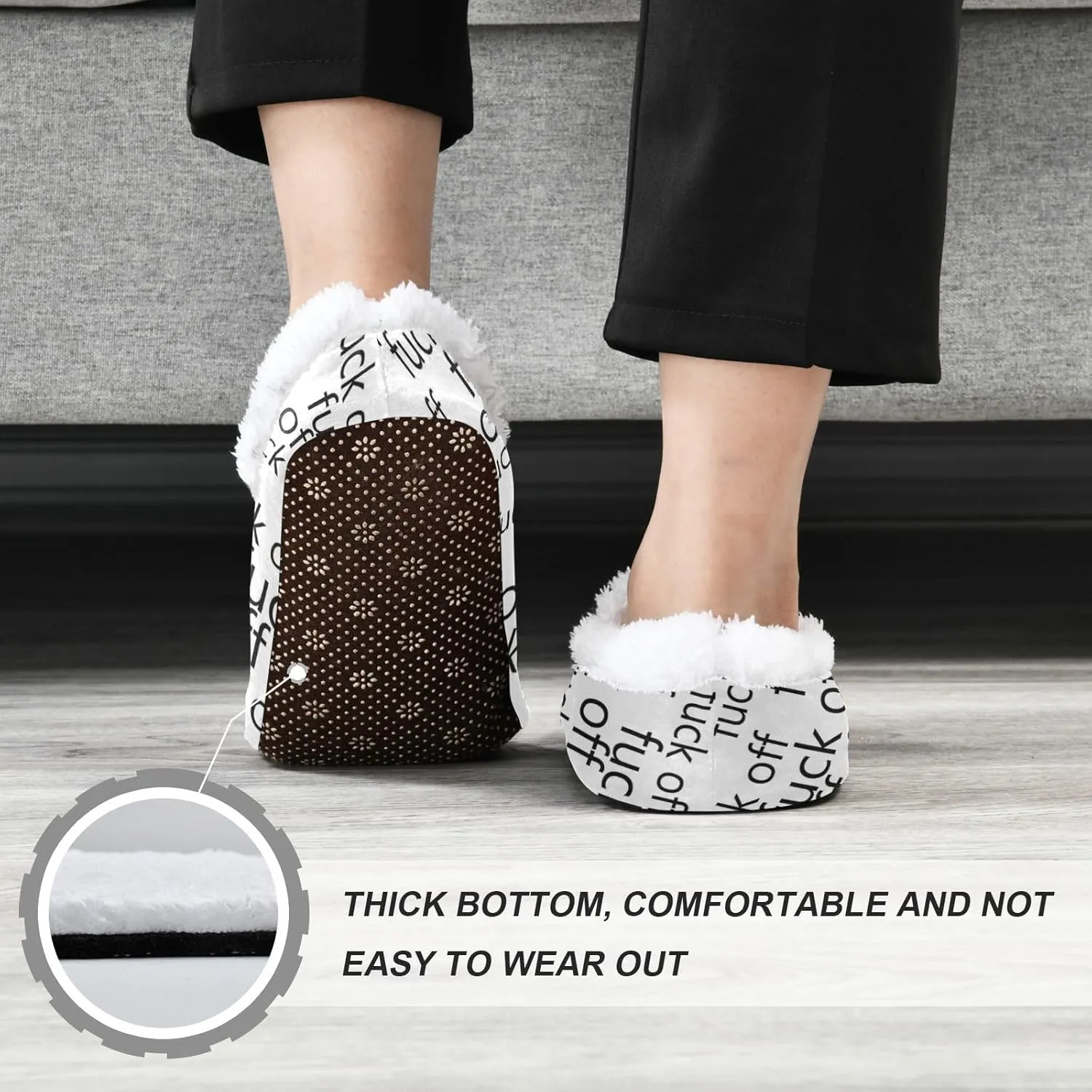Naanle Women's Fuzzy Fur Fuck Off Comfy Fleece Bedroom Shoes Home Slippers