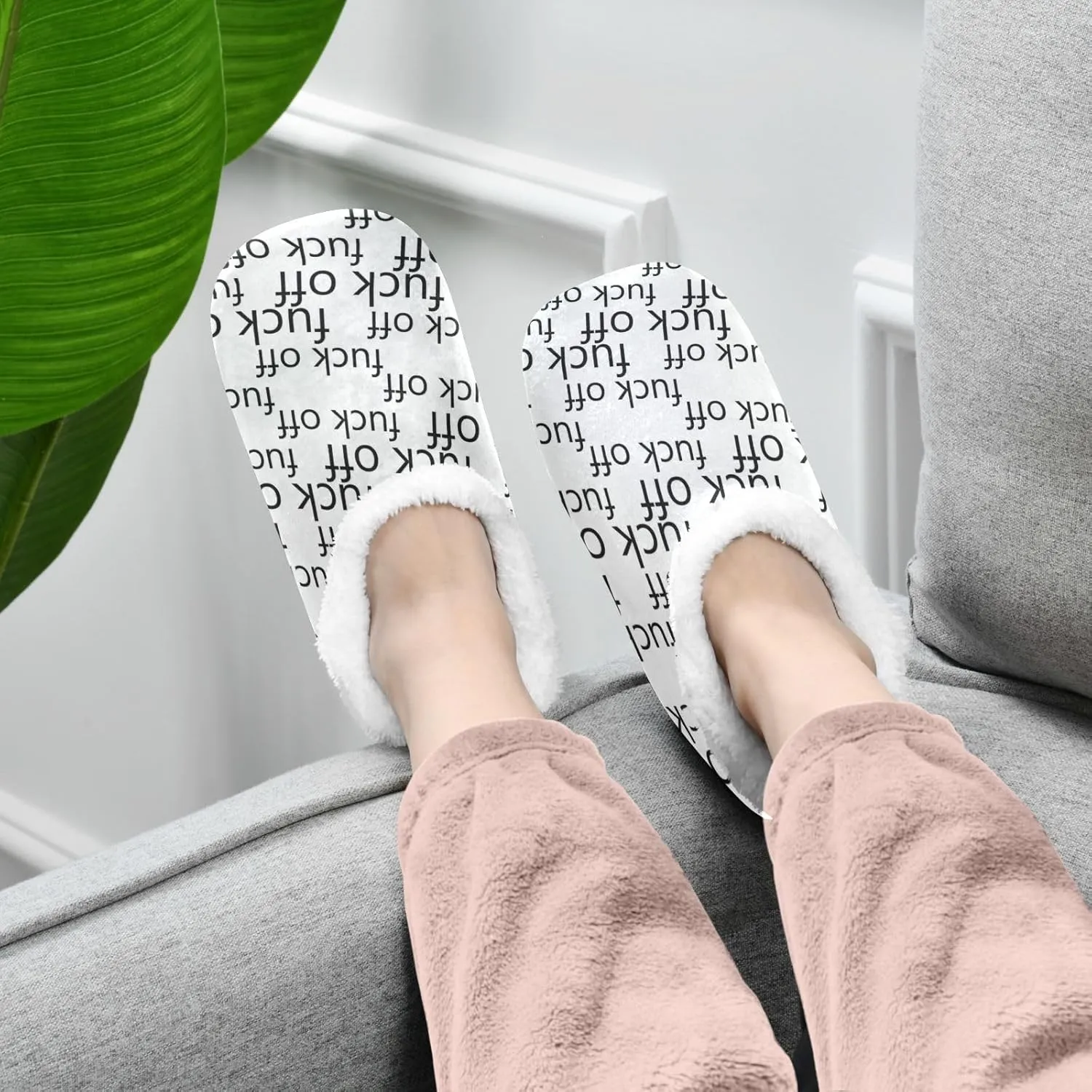 Naanle Women's Fuzzy Fur Fuck Off Comfy Fleece Bedroom Shoes Home Slippers