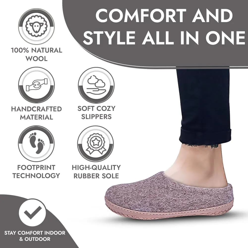 Natural Grey Handmade Wool Clogs Unisex Slip-on Slippers, Women Gray Comfy Slip-on Room Slippers, Unisex Sheep wool slip on home shoes Gift