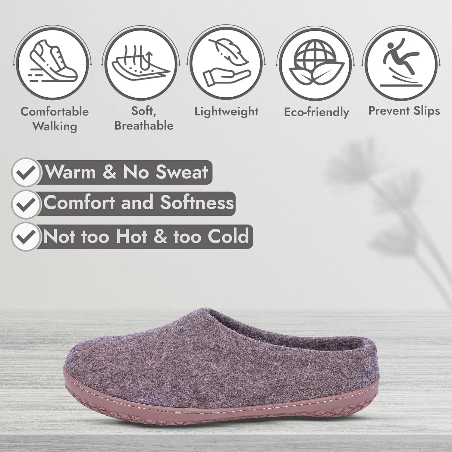 Natural Grey Handmade Wool Clogs Unisex Slip-on Slippers, Women Gray Comfy Slip-on Room Slippers, Unisex Sheep wool slip on home shoes Gift