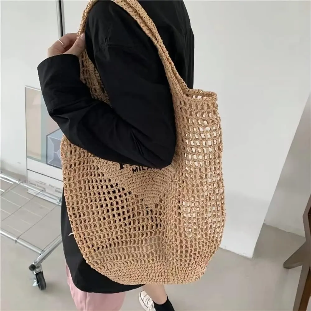New Woven Bag, Straw Mesh Tote Bag, Beach, Shoulder Bag, Hobo Women, Foldable Large Capacity, for Holiday.