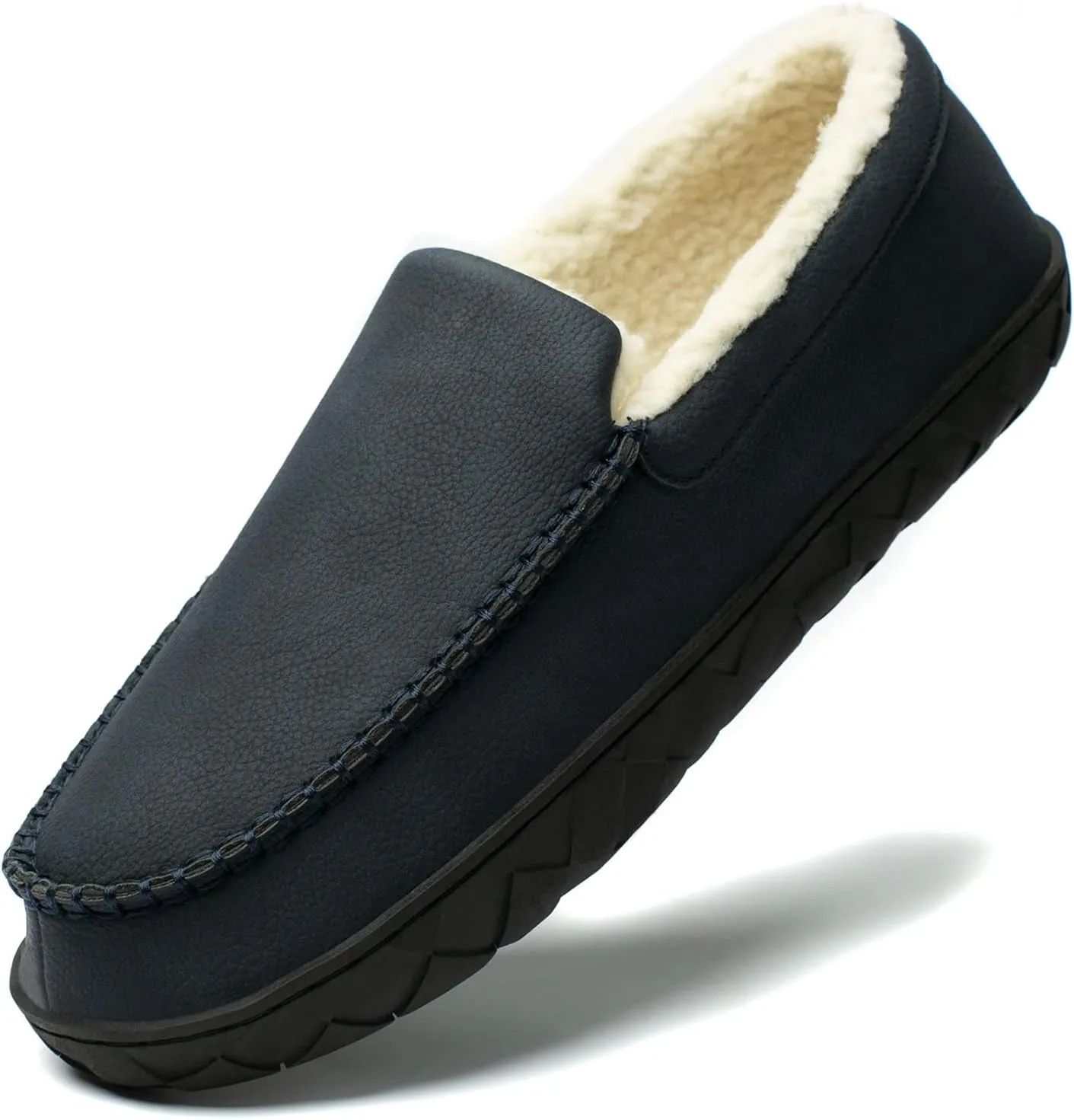 NewDenBer Men's Moccasin Slippers Warm Memory Foam Suede Soft Plush Lined Slip on Indoor Outdoor House Shoes
