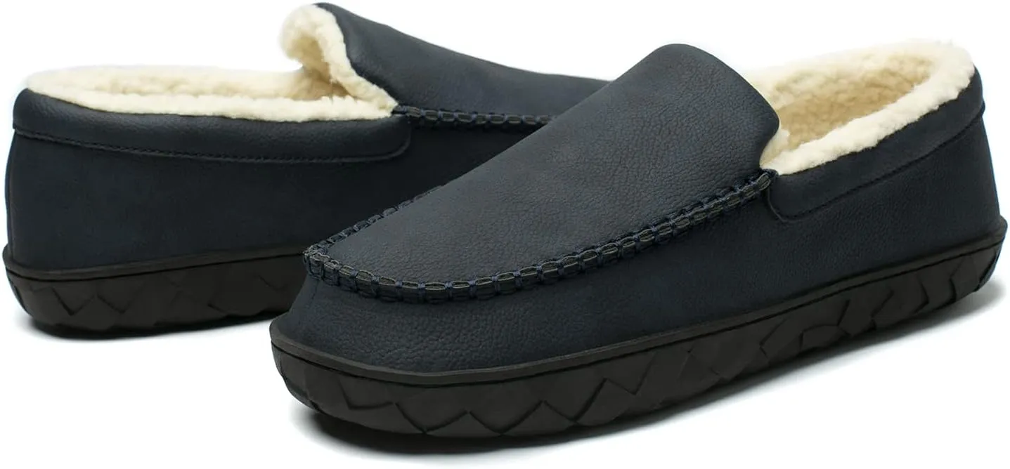NewDenBer Men's Moccasin Slippers Warm Memory Foam Suede Soft Plush Lined Slip on Indoor Outdoor House Shoes