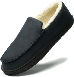 NewDenBer Men's Moccasin Slippers Warm Memory Foam Suede Soft Plush Lined Slip on Indoor Outdoor House Shoes