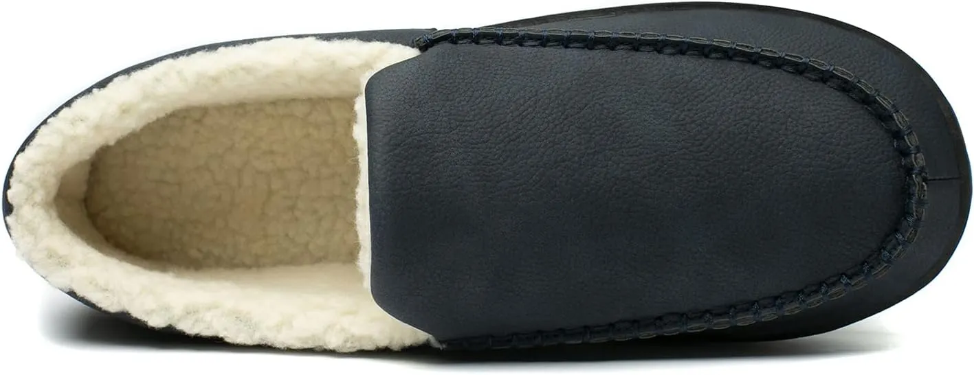 NewDenBer Men's Moccasin Slippers Warm Memory Foam Suede Soft Plush Lined Slip on Indoor Outdoor House Shoes