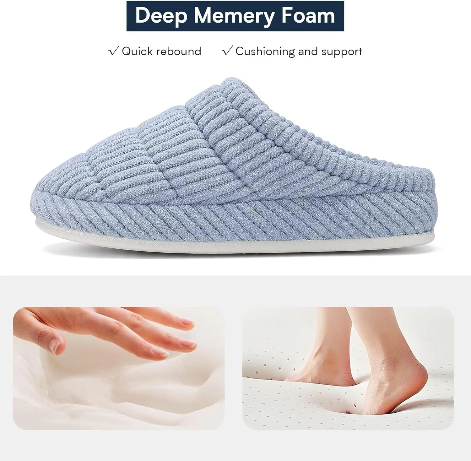 NineCiFun Women's Fuzzy House Slippers Corduroy Memory Foam Warm Slip On Slippers Comfy Bedroom Indoor Outdoor Shoes