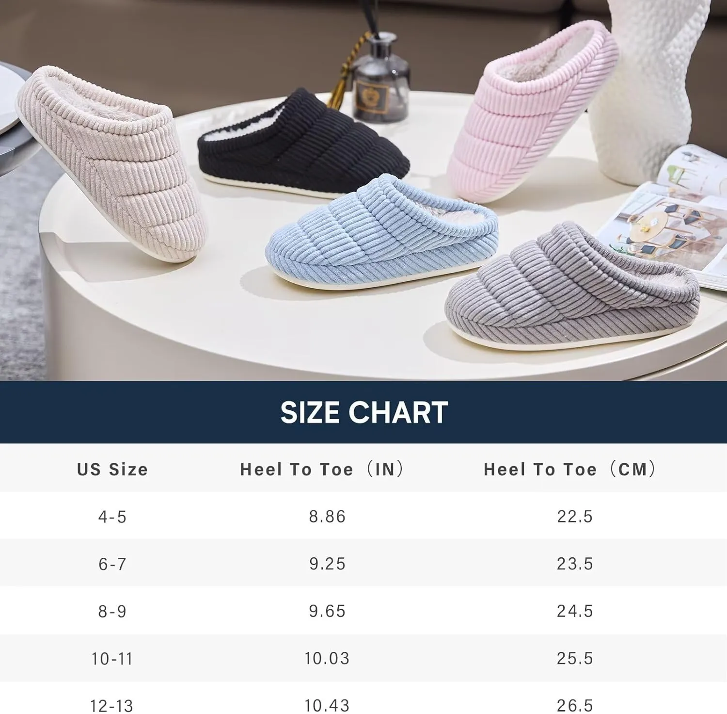 NineCiFun Women's Fuzzy House Slippers Corduroy Memory Foam Warm Slip On Slippers Comfy Bedroom Indoor Outdoor Shoes