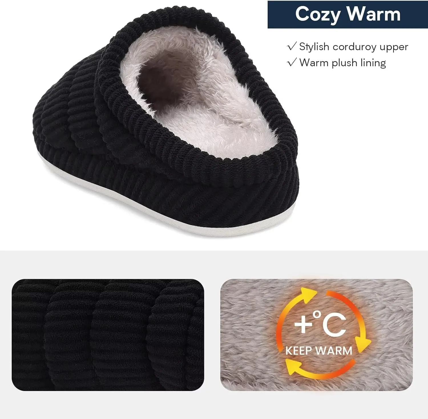 NineCiFun Women's Fuzzy House Slippers Corduroy Memory Foam Warm Slip On Slippers Comfy Bedroom Indoor Outdoor Shoes