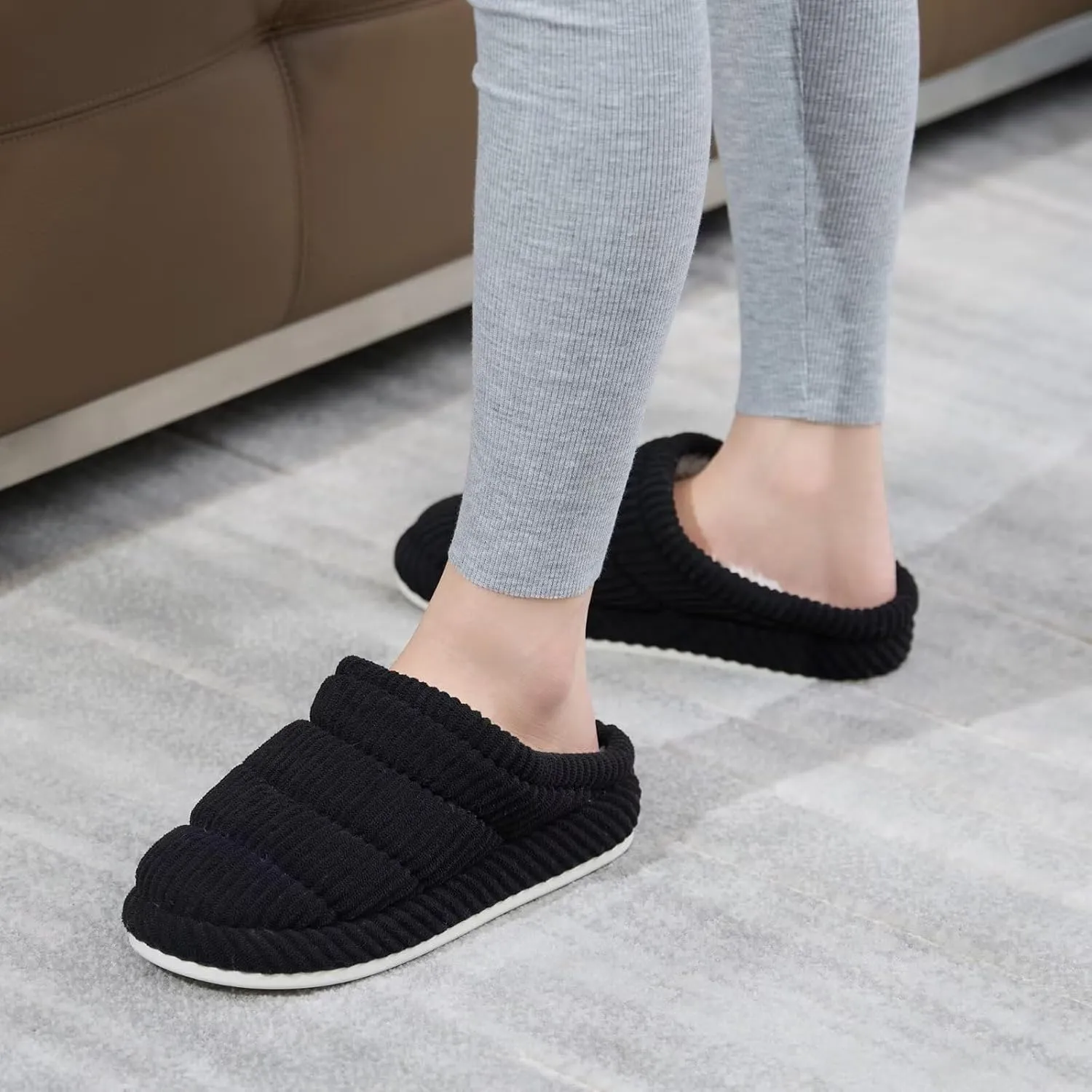 NineCiFun Women's Fuzzy House Slippers Corduroy Memory Foam Warm Slip On Slippers Comfy Bedroom Indoor Outdoor Shoes