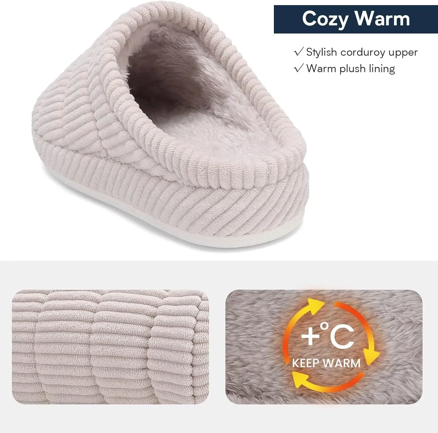 NineCiFun Women's Fuzzy House Slippers Corduroy Memory Foam Warm Slip On Slippers Comfy Bedroom Indoor Outdoor Shoes