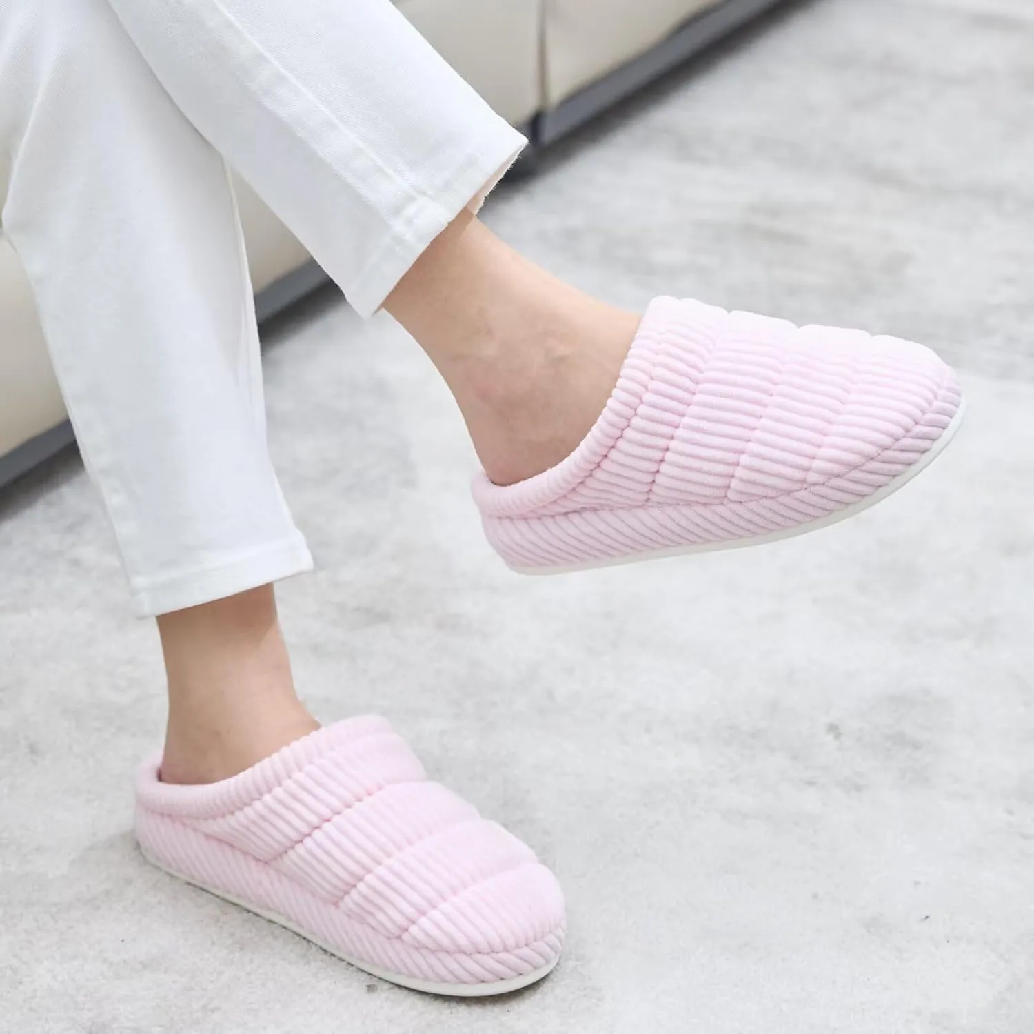 NineCiFun Women's Fuzzy House Slippers Corduroy Memory Foam Warm Slip On Slippers Comfy Bedroom Indoor Outdoor Shoes