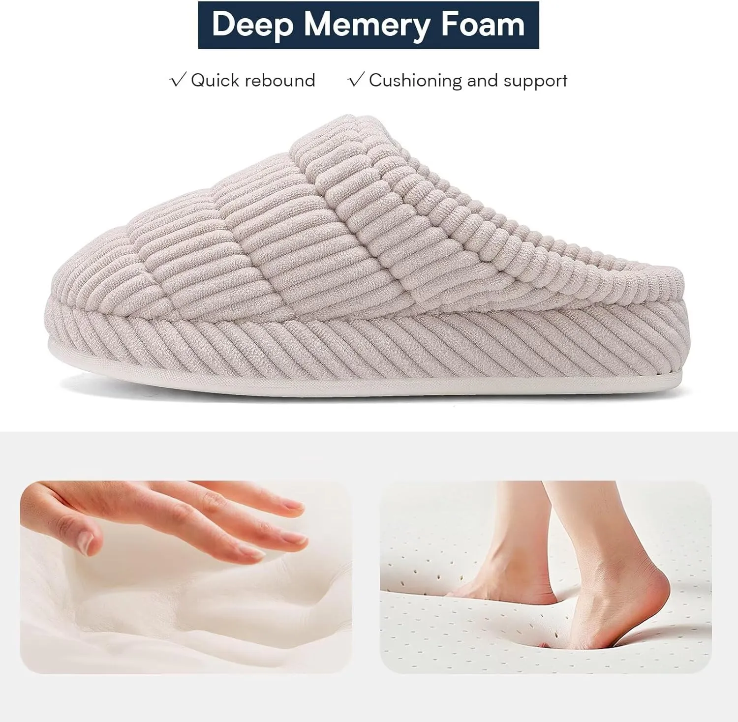 NineCiFun Women's Fuzzy House Slippers Corduroy Memory Foam Warm Slip On Slippers Comfy Bedroom Indoor Outdoor Shoes