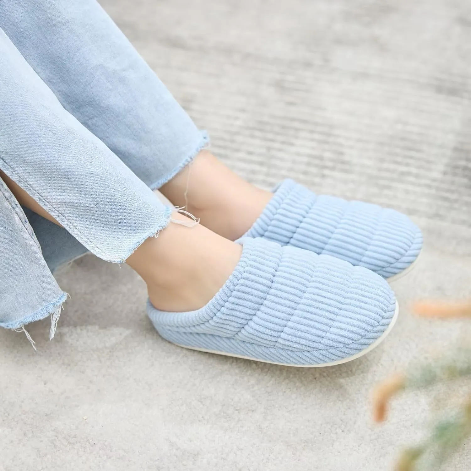 NineCiFun Women's Fuzzy House Slippers Corduroy Memory Foam Warm Slip On Slippers Comfy Bedroom Indoor Outdoor Shoes