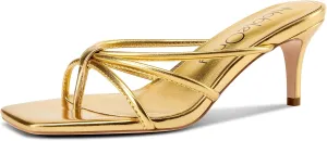 NobleOnly Womens Strappy Kitten Heels Square Open Toe Thong Heels Flip Flop Heels Dress Prom Slip-on Mule Heels 2.6 Inches Heels