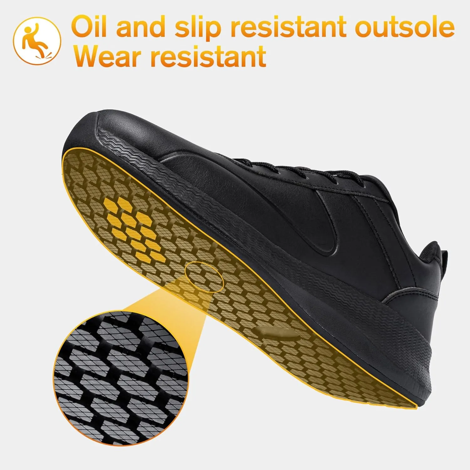 Non Slip Work Shoes for Mens Slip On Sneakers Waterproof Chef Kitchen Shoe Comfortable Slip Resistant Restaurant Footwear Hombre Zapatos de Trabajo, Black