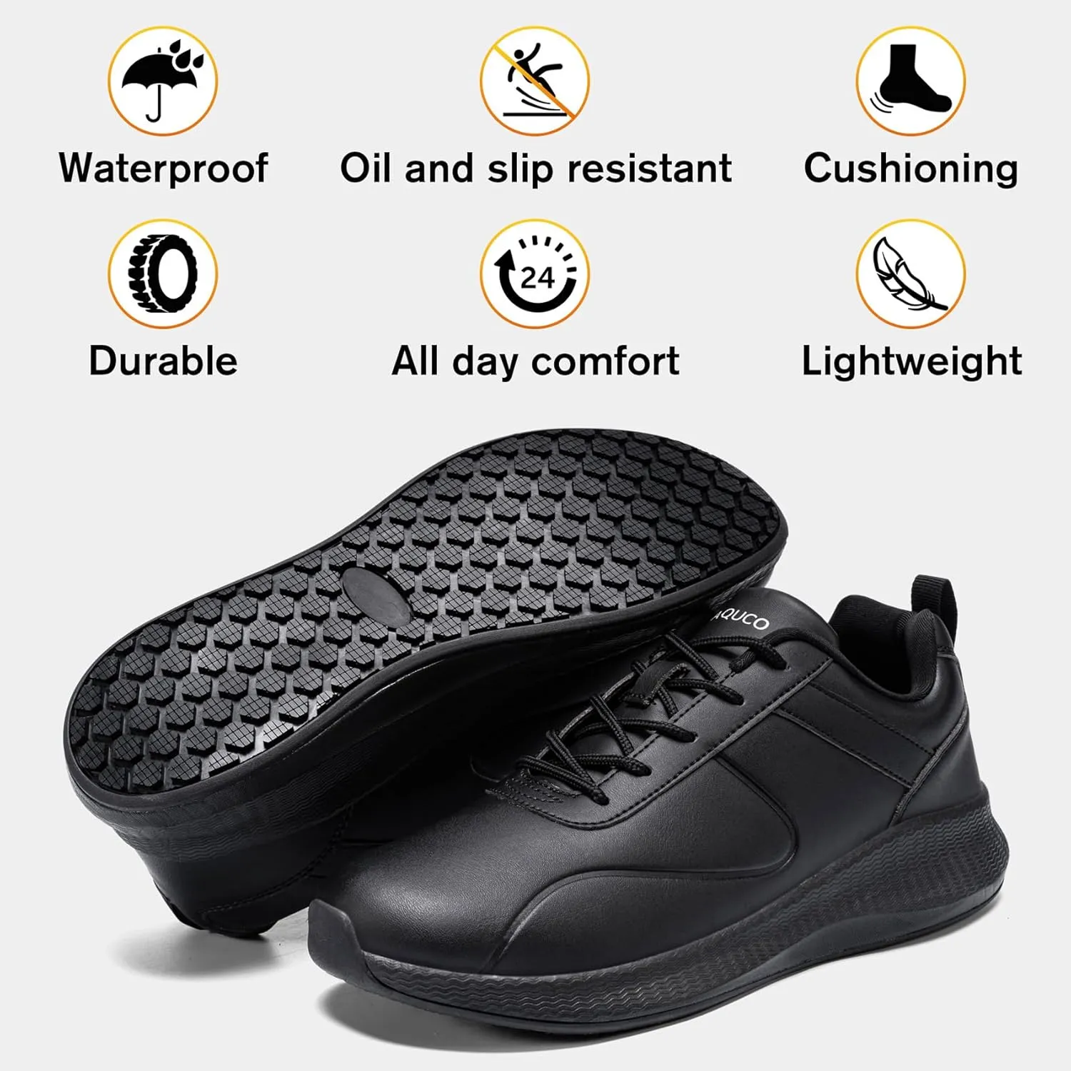 Non Slip Work Shoes for Mens Slip On Sneakers Waterproof Chef Kitchen Shoe Comfortable Slip Resistant Restaurant Footwear Hombre Zapatos de Trabajo, Black