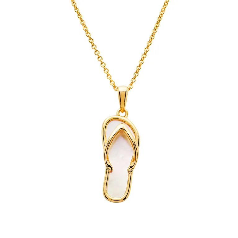 Ocean - Sterling Silver - Gold Vermeil Mother of Pearl 18" Dangle Flip-Flop Necklace