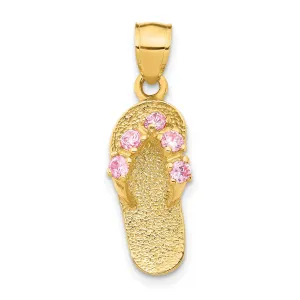 October CZ Birthstone Flip Flop Sandal Charm Pendant in Real 14k Yellow Gold