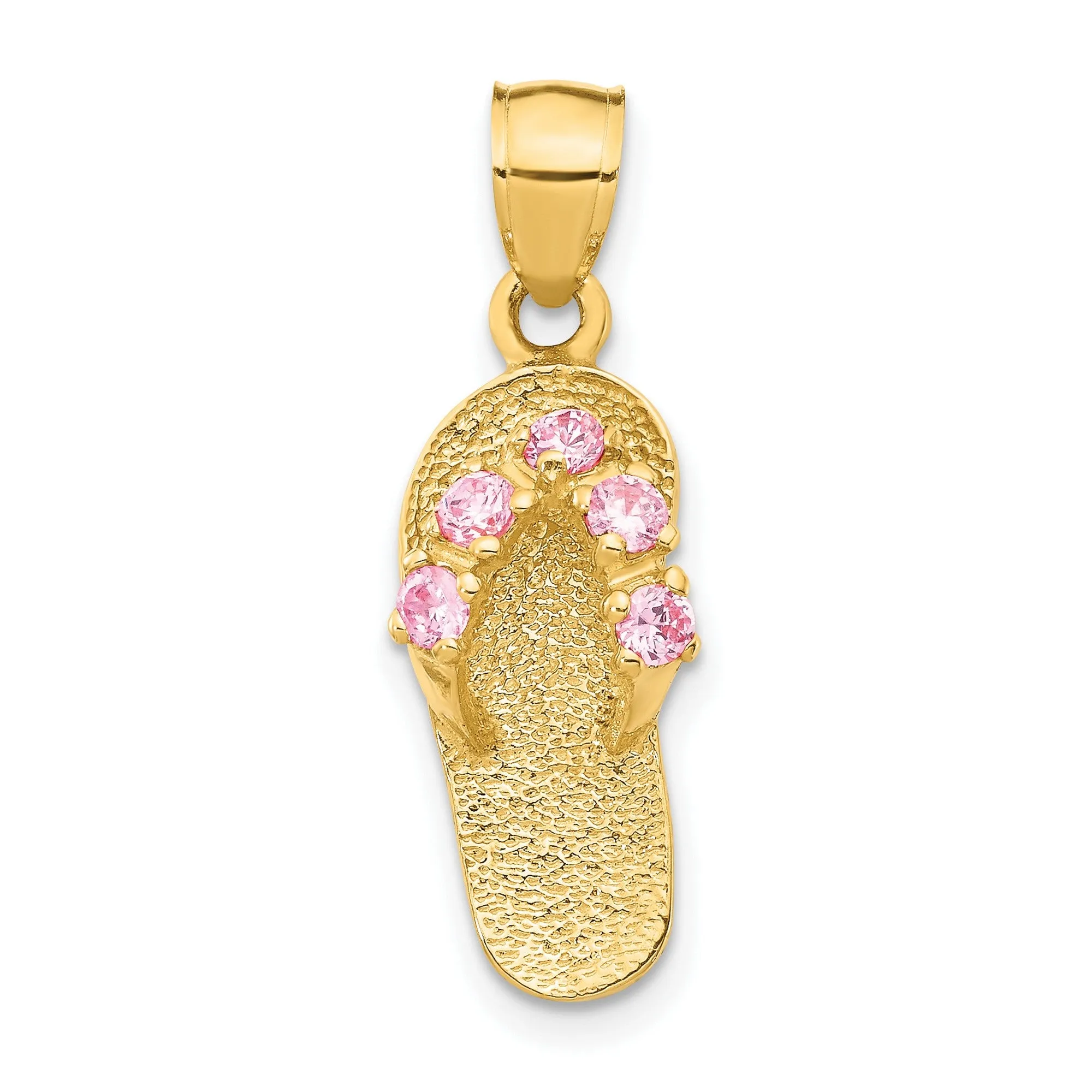October CZ Birthstone Flip Flop Sandal Charm Pendant in Real 14k Yellow Gold
