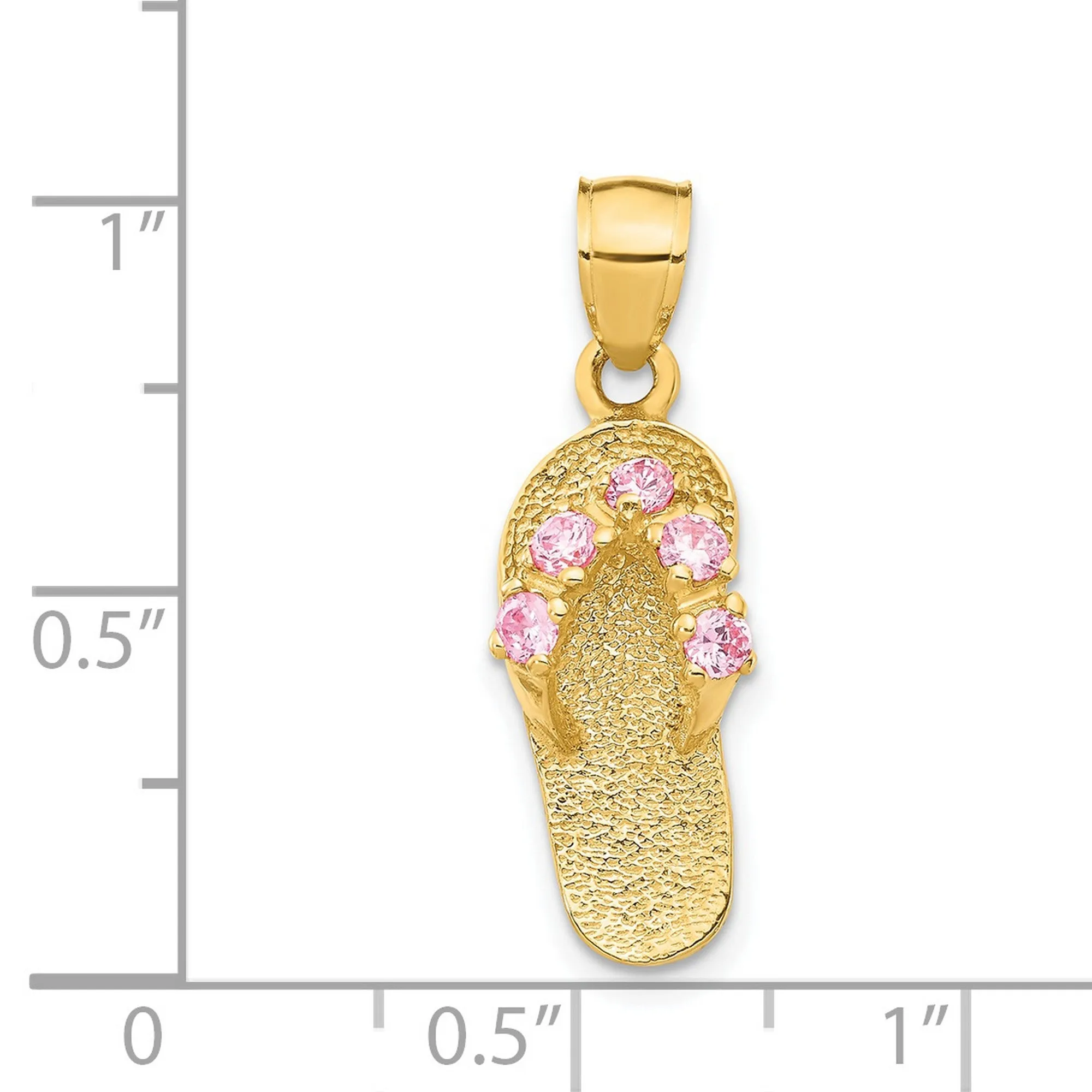 October CZ Birthstone Flip Flop Sandal Charm Pendant in Real 14k Yellow Gold