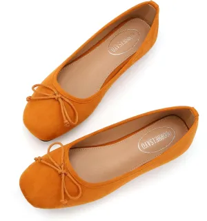 ODORHEISAYO Dress Shoes for Women Office Shoes, Square Toe Ballet Flats Shoes Casual, Cute Bows Flats for Women, Comfort Slip ons Womens Shoes Dressy for Holiday Wedding Work Party