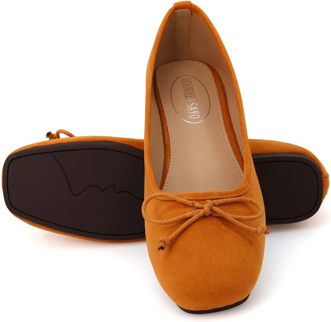 ODORHEISAYO Dress Shoes for Women Office Shoes, Square Toe Ballet Flats Shoes Casual, Cute Bows Flats for Women, Comfort Slip ons Womens Shoes Dressy for Holiday Wedding Work Party