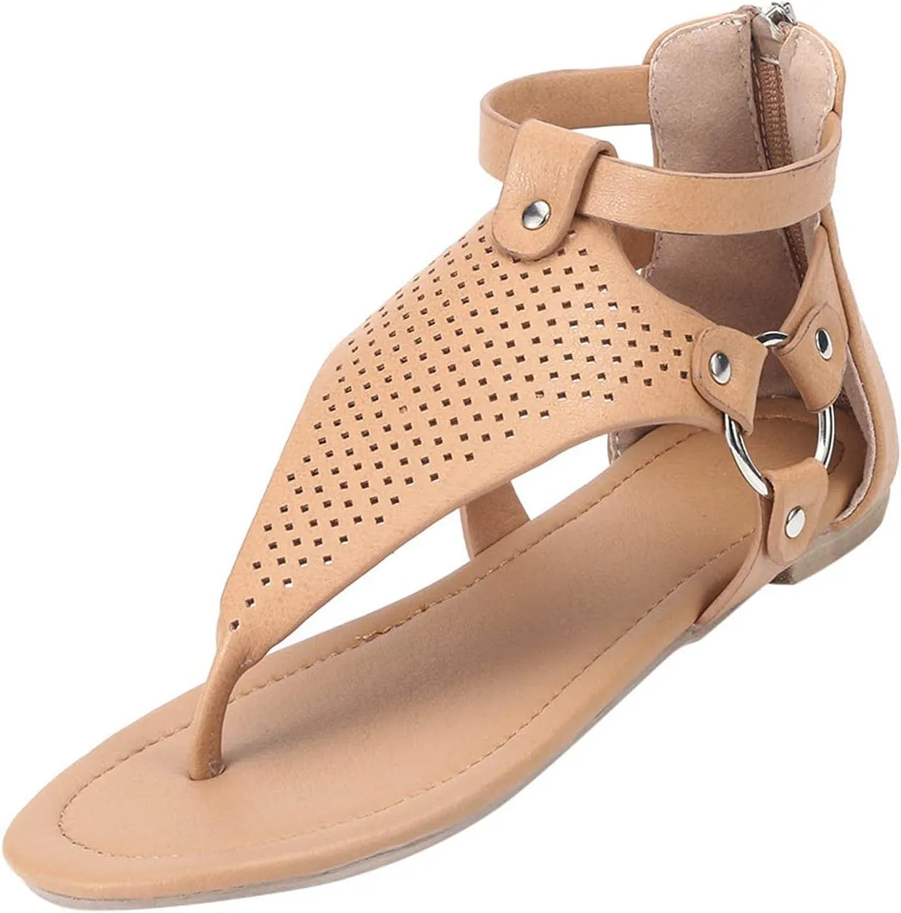 oiangi Sandals for Women Casual Summer,Fashion Clip-Toe Zipper Mesh Comfy Flats Shoes Beach Sandals