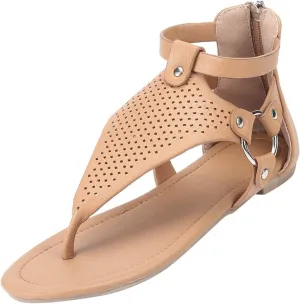 oiangi Sandals for Women Casual Summer,Fashion Clip-Toe Zipper Mesh Comfy Flats Shoes Beach Sandals
