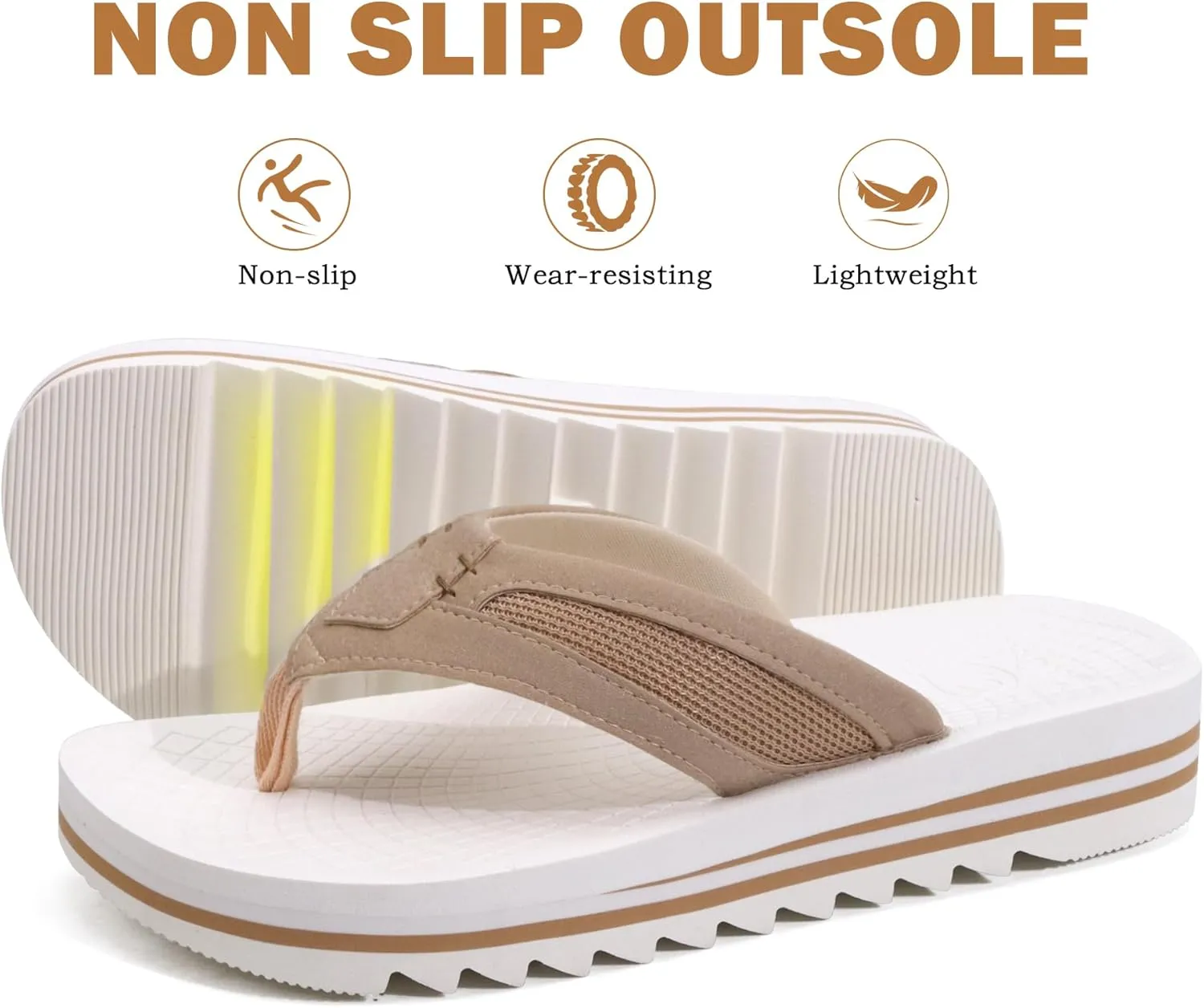 ONCAI Men's Flip Flops with Arch Support Orthotic Cushion Recovery Walking Slide Sandals for Men with Platform Summer Comfortable Soft Rubber Soles（US Size 7-15）