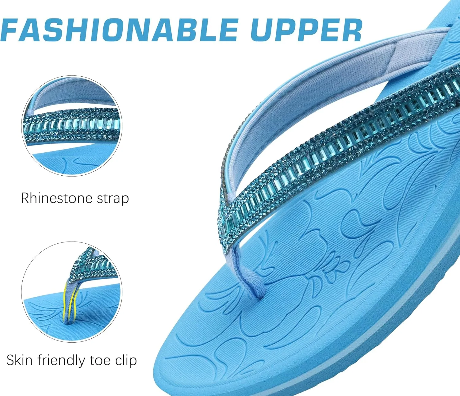 ONCAI Women's Flip Flops with Rhinestone, Arch Support Yoga Mat Comfort Walking Summer Beach Thong Sandals with Plantar Fasciitis Rubber Soles US Size 5-11