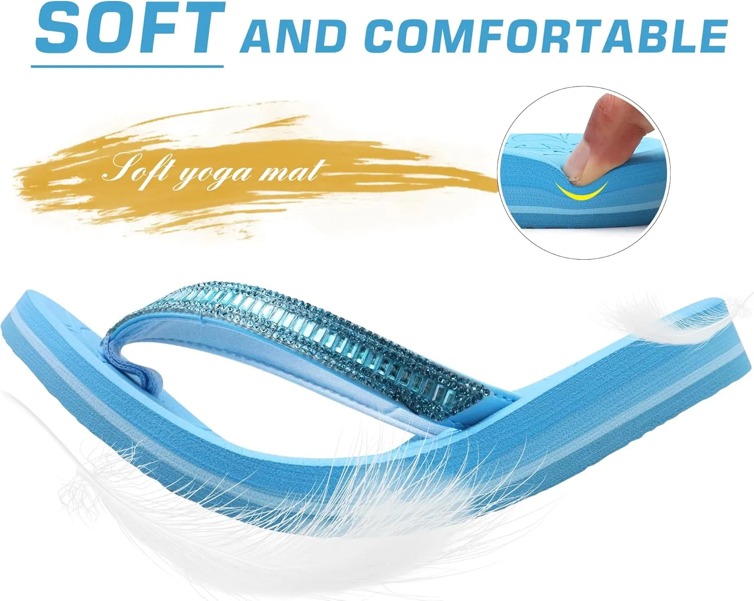 ONCAI Women's Flip Flops with Rhinestone, Arch Support Yoga Mat Comfort Walking Summer Beach Thong Sandals with Plantar Fasciitis Rubber Soles US Size 5-11