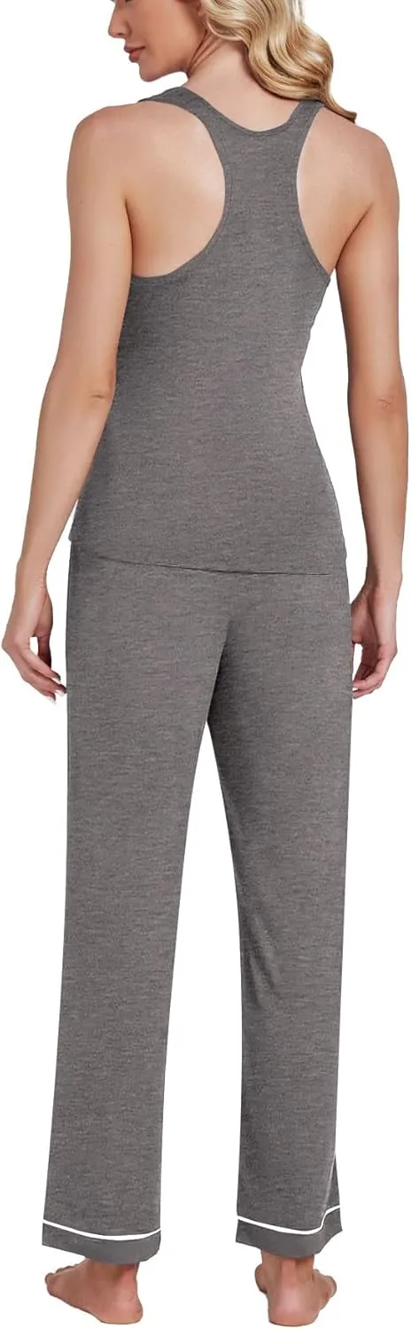 OPOIPIN Women's Pajamas Sets Scoop Neck Sleeveless Tank Tops and Elastic Waist Long Pants Sleepwear Sets with Chest Pocket
