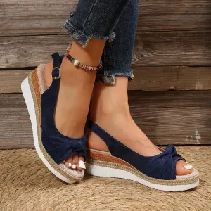Orthopedic Platform Wedge Sandals for Women 2025 New Bowknot Wedge Sandals Open Toe Ankle Strap Hemp Rope Wedge Heels Summer Dressy Platform Sandals Comfortable Beach Slip on Sandals