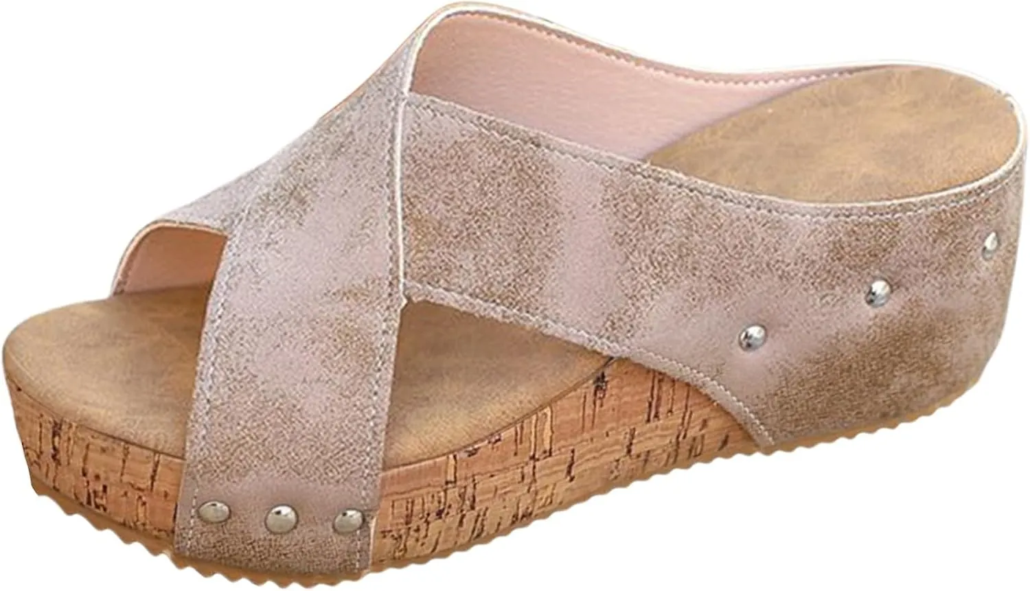 Orthopedic Wedge Sandals for Women Arch Support Comfortable Open Toe Leather Cross Strap Slippers Wide Width Summer Slip On Shoes