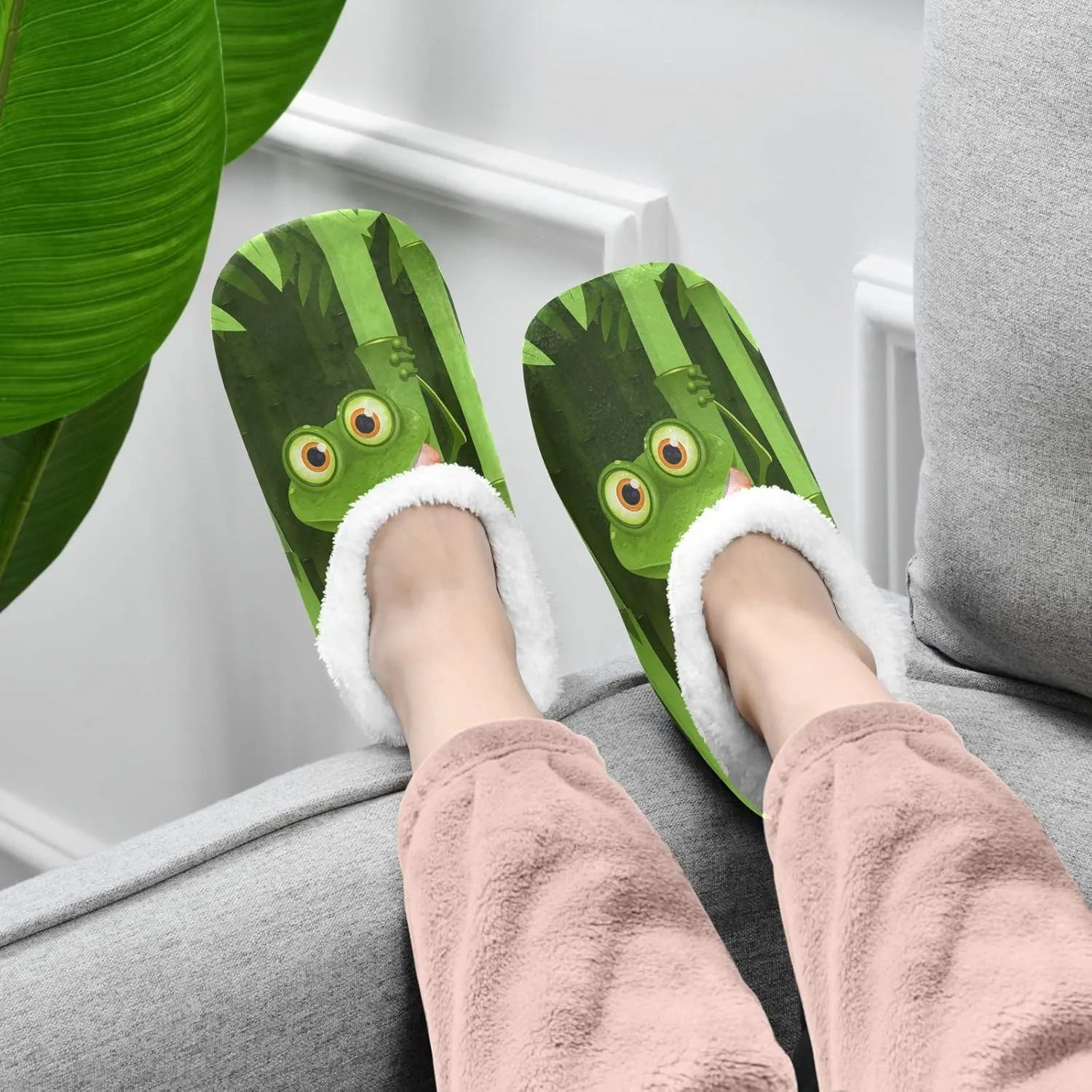 Oyihfvs Unisex Fuzzy House Slippers Memory Foam Warm Slip Shoes Fur Lining M-XXL