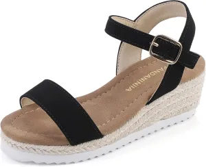 PANDANINJIA Girls Sandals Wedge Platform Espadrille Little Big Kid Girls Heels Open Toe Summer Dress Shoes