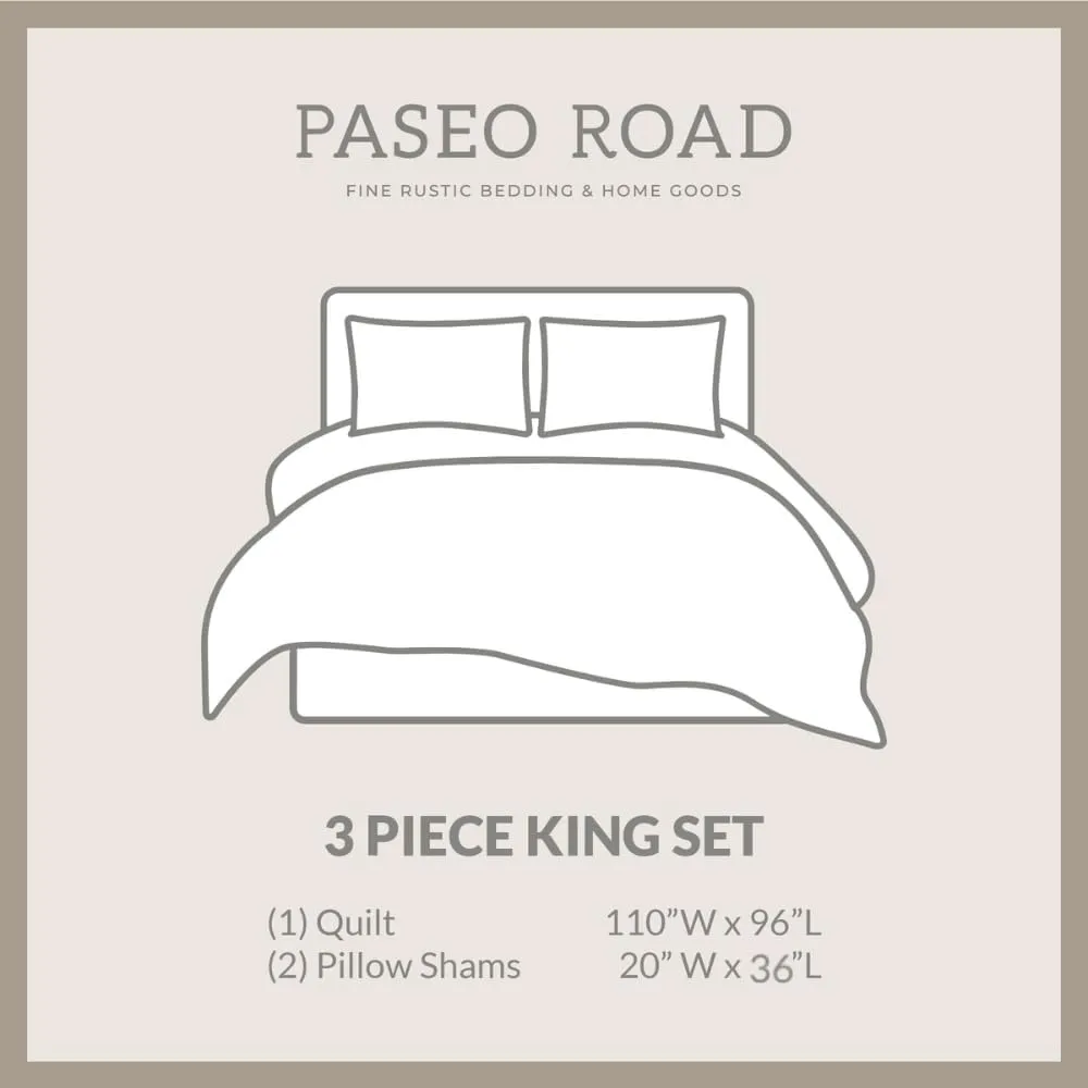 Paseo Road Tasha Polizzi Saratoga Western Bedding Sets King Size 3 Piece Cotton Quilt Set, Navy Blue Brown Tan, Horse Horseshoe Rope Print, Southwestern Rustic Reversible Quilt with Pillow Shams