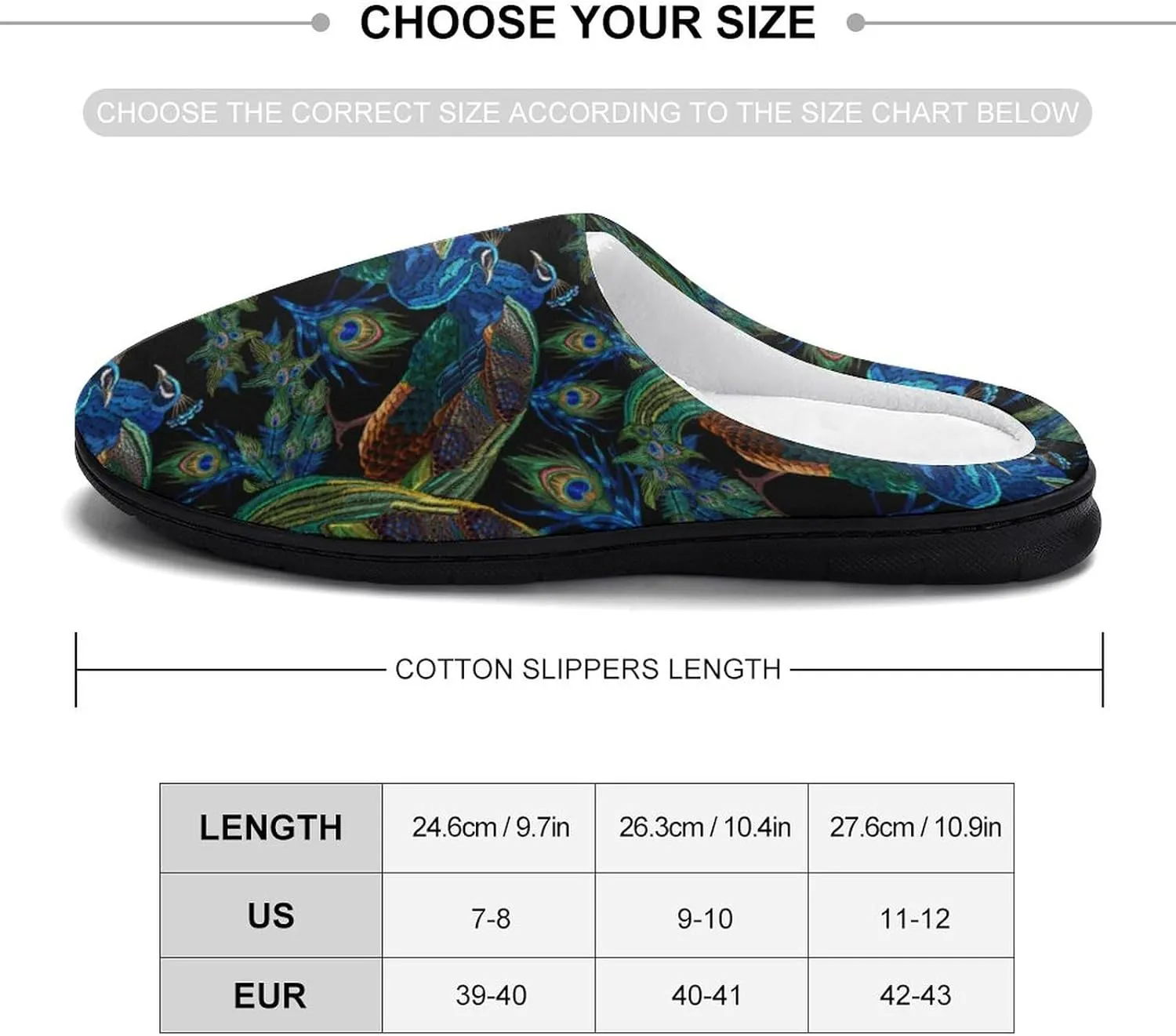 Peacock Slippers for Women Girls Soft Indoor Outdoor Winter Warm Comfy House Bedroom Slippers