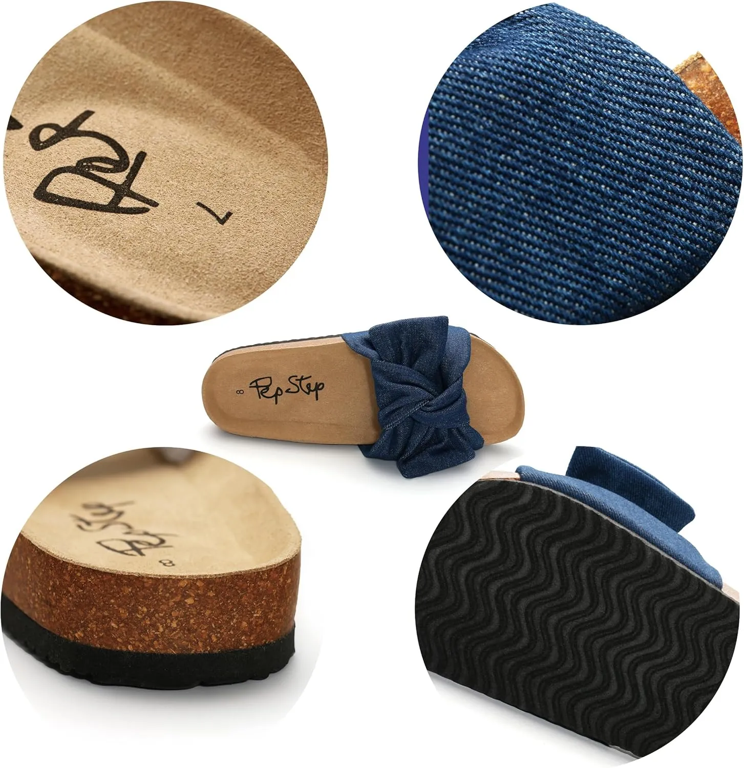 PepStep Slide Sandals for Women or Ladies Dressy Summer Casual, Cute Bow Tie Knot On Top Strap, Comfy Slip On Cork Foot Bed