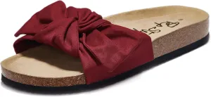 PepStep Slide Sandals for Women or Ladies Dressy Summer Casual, Cute Bow Tie Knot On Top Strap, Comfy Slip On Cork Foot Bed