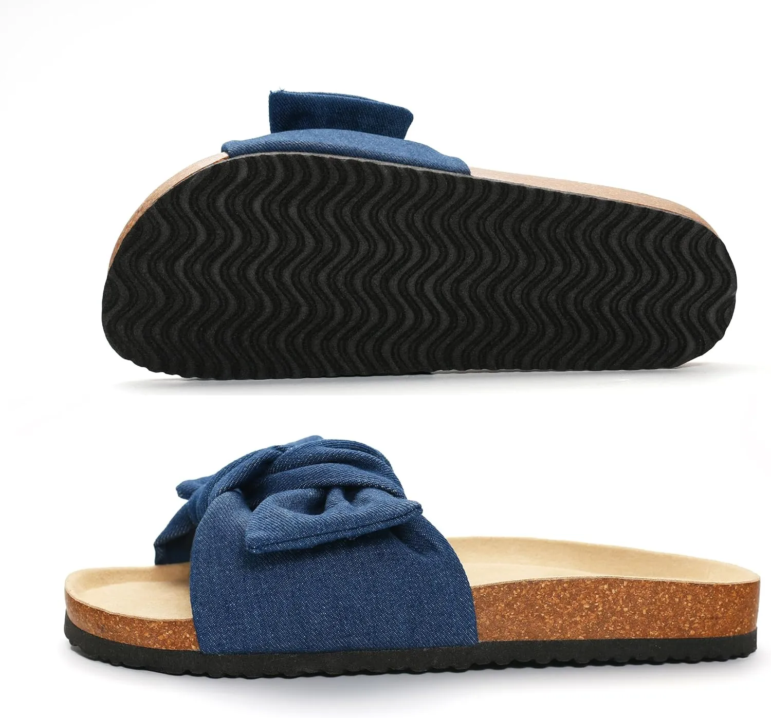 PepStep Slide Sandals for Women or Ladies Dressy Summer Casual, Cute Bow Tie Knot On Top Strap, Comfy Slip On Cork Foot Bed