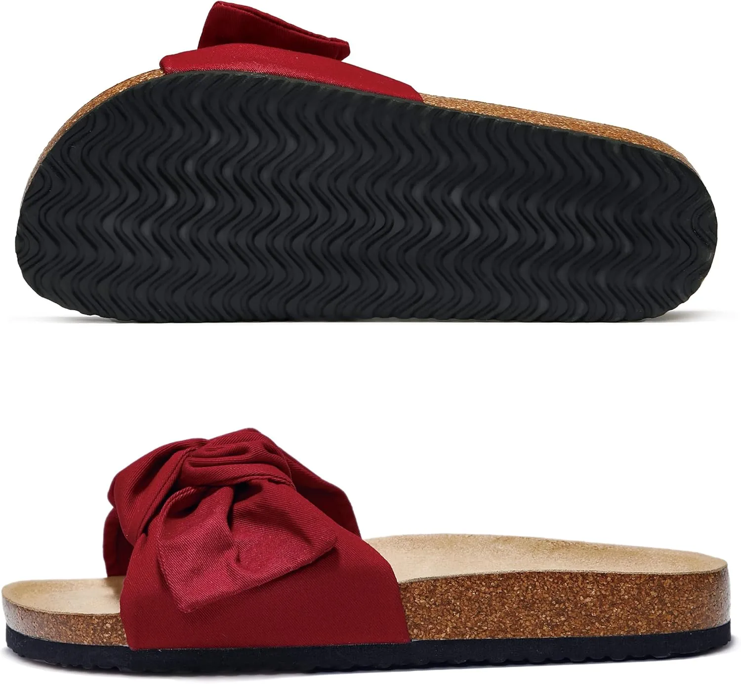 PepStep Slide Sandals for Women or Ladies Dressy Summer Casual, Cute Bow Tie Knot On Top Strap, Comfy Slip On Cork Foot Bed