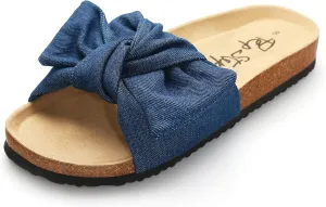 PepStep Slide Sandals for Women or Ladies Dressy Summer Casual, Cute Bow Tie Knot On Top Strap, Comfy Slip On Cork Foot Bed